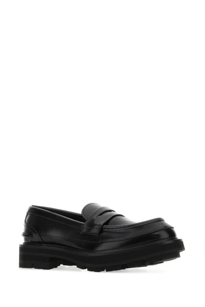 Shop Alexander Mcqueen Man Black Leather Loafers