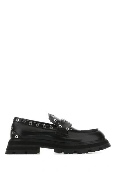 Shop Alexander Mcqueen Man Black Leather Loafers