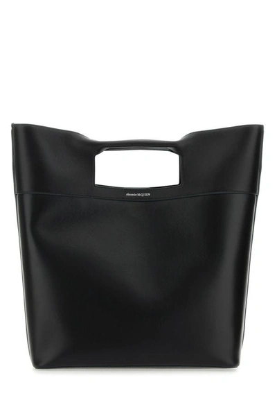 Shop Alexander Mcqueen Man Black Leather The Square Bow Shopping Bag