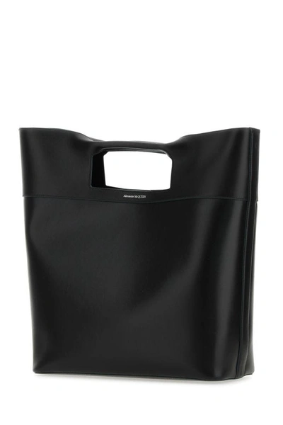 Shop Alexander Mcqueen Man Black Leather The Square Bow Shopping Bag