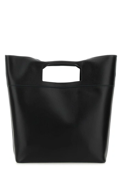 Shop Alexander Mcqueen Man Black Leather The Square Bow Shopping Bag