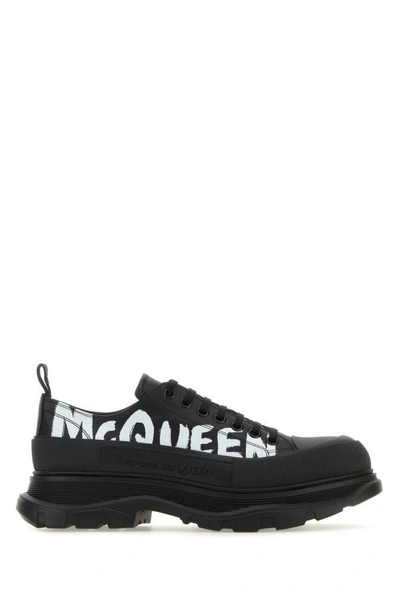 Shop Alexander Mcqueen Man Black Leather Tread Slick Sneakers