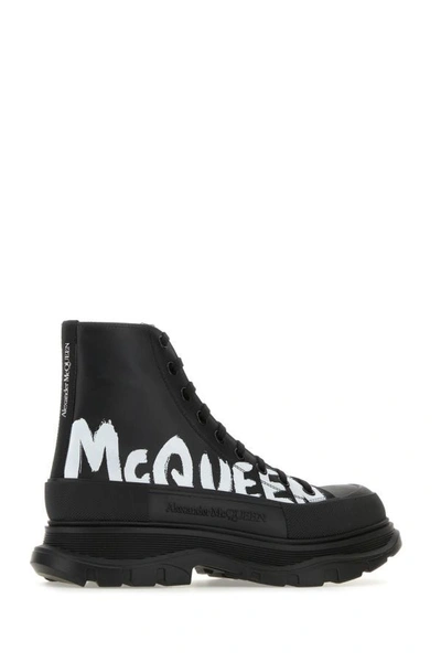 Shop Alexander Mcqueen Man Black Leather Tread Slick Sneakers