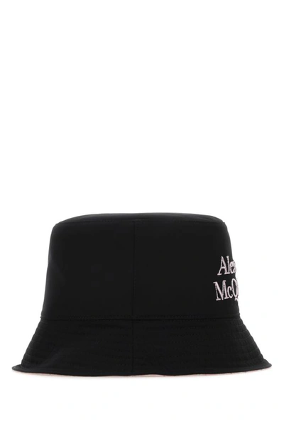 Alexander Mcqueen Black And White Reversible Bucket Hat With Logo Embroidery In Polyamide Man In Black