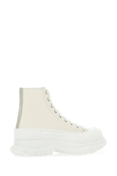 Shop Alexander Mcqueen Man Sand Leather Tread Slick Sneakers In Brown