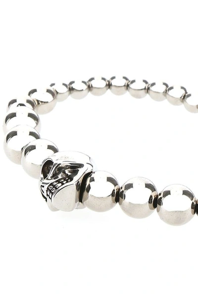 Alexander Mcqueen Skull Multi-bead Brass Bracelet In Silver