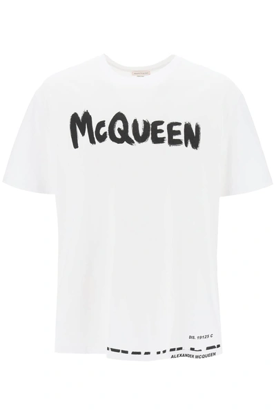 Shop Alexander Mcqueen Mcqueen Graffiti T-shirt Men In White