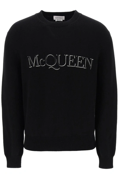 Shop Alexander Mcqueen Sweater With Logo Embroidery Men In Black