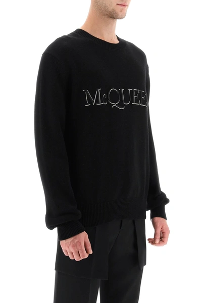Shop Alexander Mcqueen Sweater With Logo Embroidery Men In Black