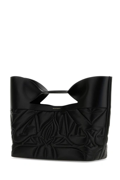 Shop Alexander Mcqueen Woman Black Leather Medium The Bow Handbag