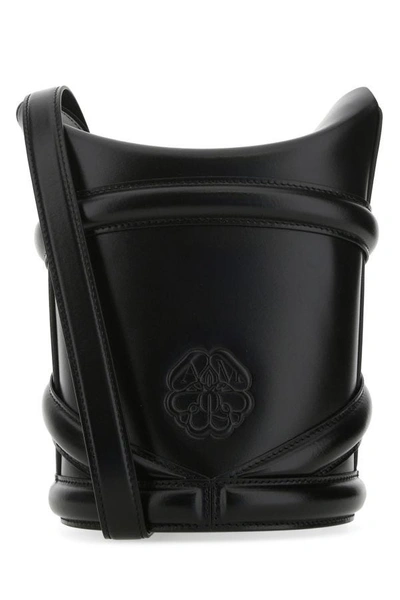 Alexander Mcqueen The Streamlined Leather Bucket Bag In Black