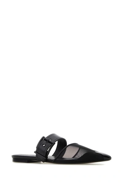 Alexander Mcqueen Black Mesh And Leather Punk Slippers In Black