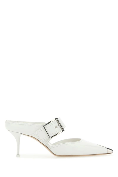 Shop Alexander Mcqueen Woman Chalk Leather Hardware Mules In White