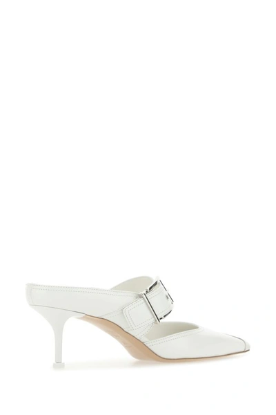 Shop Alexander Mcqueen Woman Chalk Leather Hardware Mules In White
