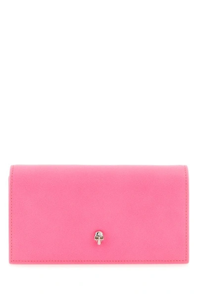 Shop Alexander Mcqueen Woman Fluo Pink Leather Wallet
