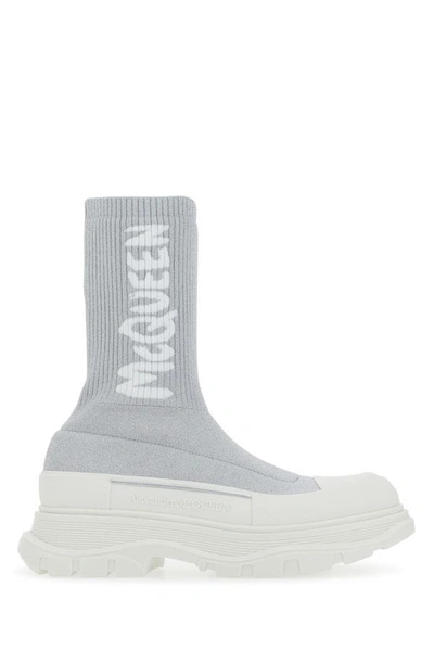 Shop Alexander Mcqueen Woman Grey Stretch Nylon Tread Slick Sneakers In Gray
