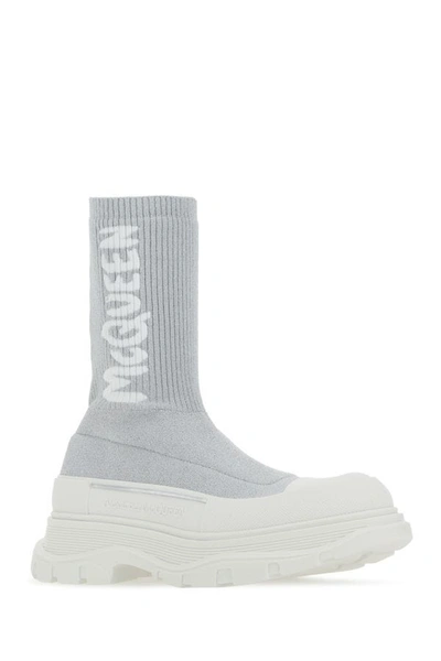 Shop Alexander Mcqueen Woman Grey Stretch Nylon Tread Slick Sneakers In Gray