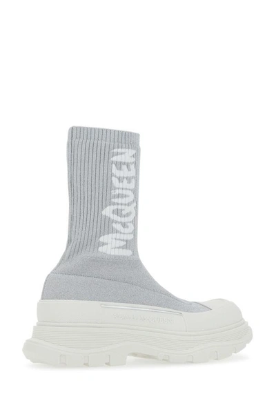 Shop Alexander Mcqueen Woman Grey Stretch Nylon Tread Slick Sneakers In Gray