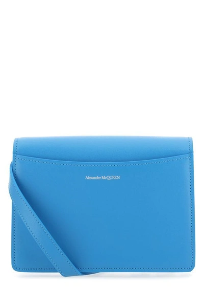 Shop Alexander Mcqueen Woman Light-blue Leather The Four Ring Clutch