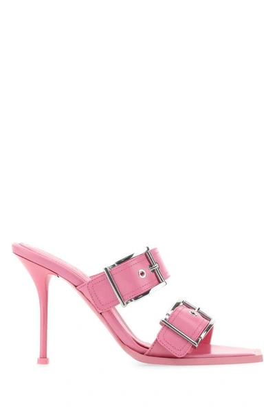 Shop Alexander Mcqueen Woman Pink Leather Mules