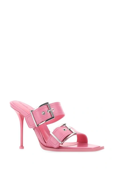 Shop Alexander Mcqueen Woman Pink Leather Mules