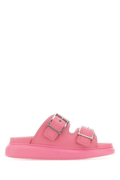 Shop Alexander Mcqueen Woman Pink Leather Slippers