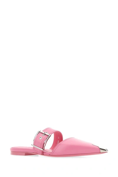 Shop Alexander Mcqueen Woman Pink Leather Slippers