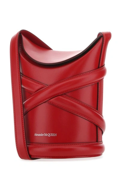 Shop Alexander Mcqueen Woman Red Leather The Curve Bucket Bag