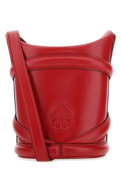 Shop Alexander Mcqueen Woman Red Leather The Curve Bucket Bag
