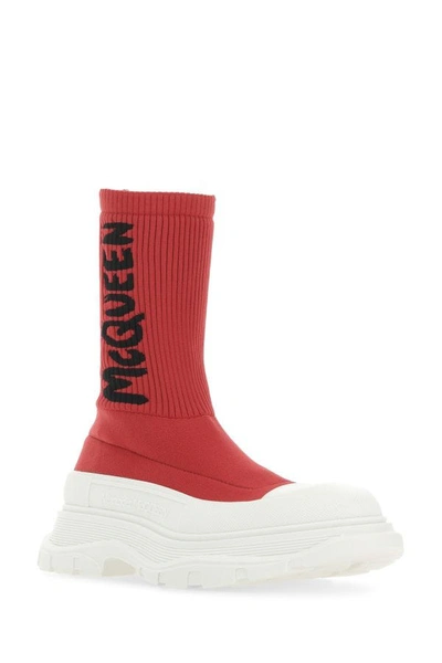 Shop Alexander Mcqueen Woman Red Stretch Nylon Tread Slick Sneakers