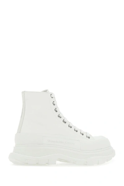 Shop Alexander Mcqueen Woman White Canvas Tread Slick Sneakers