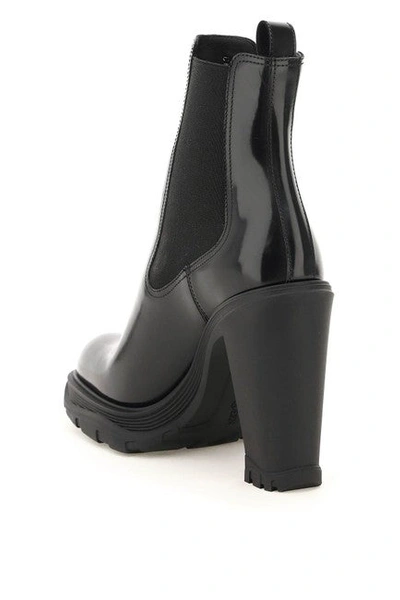 Shop Alexander Mcqueen Women Black Cheslea Tread Heeled Boots/booties