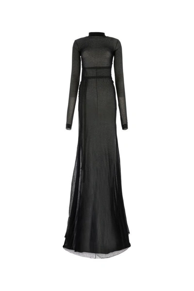 Ann Demeulemeester Long Sleeves High Neck Floor Length Dress In Black