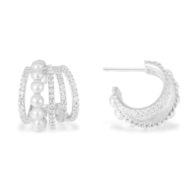 Shop Apm Monaco Women Croisette Pearl Hoop Earrings In Silver