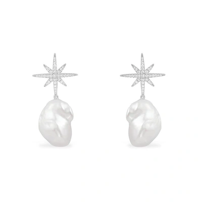 Shop Apm Monaco Women Meteorites Pearl & Crystal Earrings In Silver