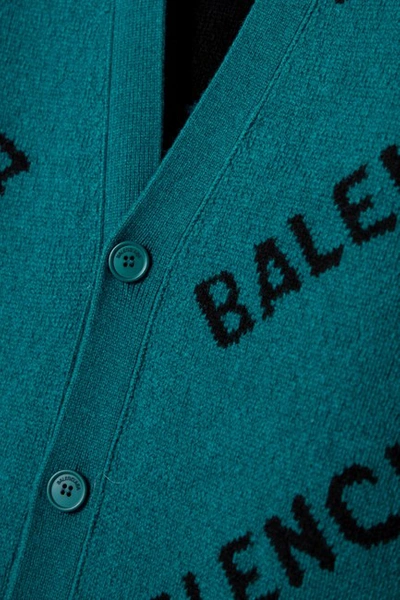 Shop Balenciaga Women Blue Wool-blend Jacquard Cardigan
