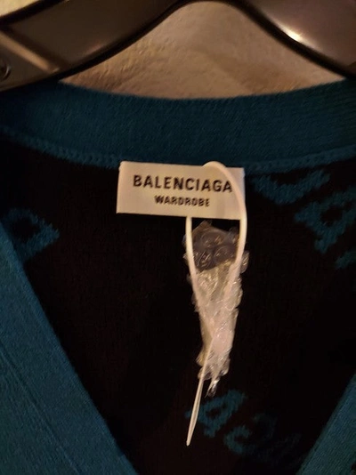 Shop Balenciaga Women Blue Wool-blend Jacquard Cardigan