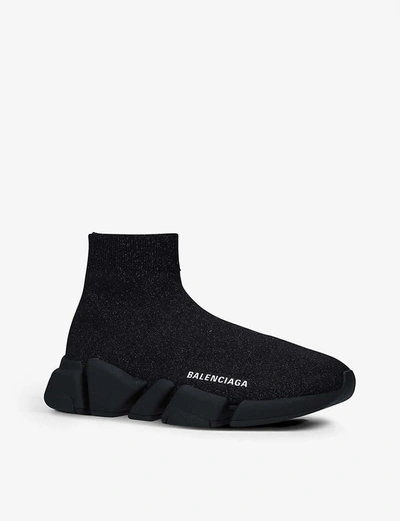 Shop Balenciaga Women Speed 2.0 Stretch-knit Mid-top Trainers Sneakers In Black