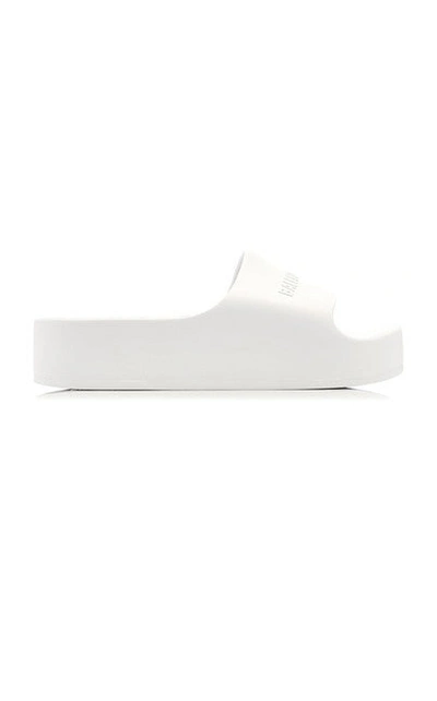 Shop Balenciaga Women White Chunky Logo-embossed Rubber Slide Sandals