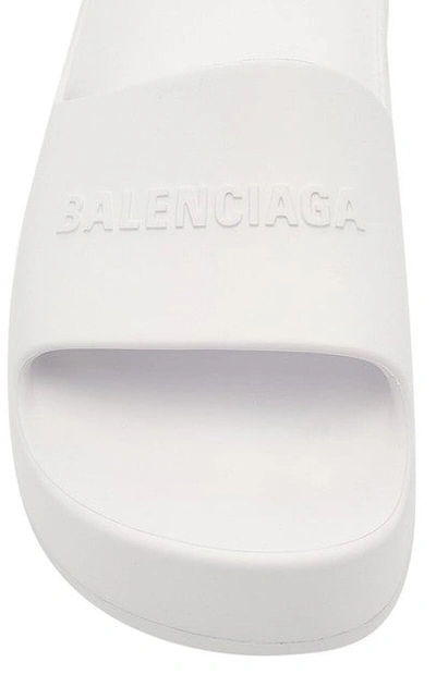 Shop Balenciaga Women White Chunky Logo-embossed Rubber Slide Sandals