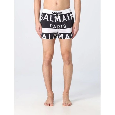 Shop Balmain Men  Logo Swim Shorts In Black