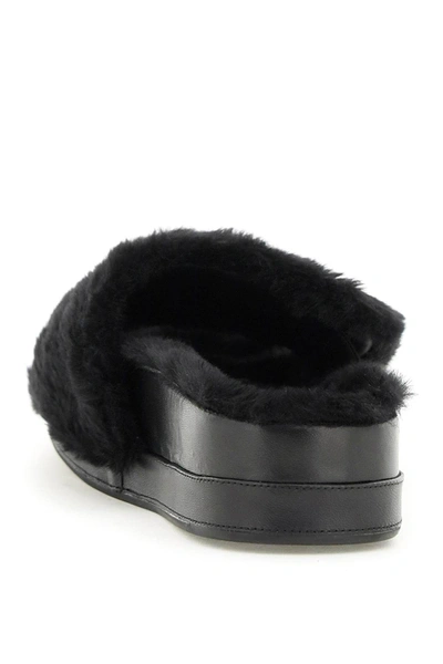Shop Balmain Women Faux Fur Tam Slides  In Black
