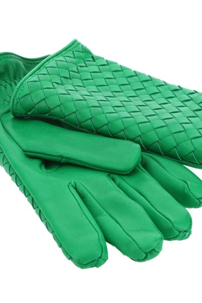 Shop Bottega Veneta Man Green Leather Gloves