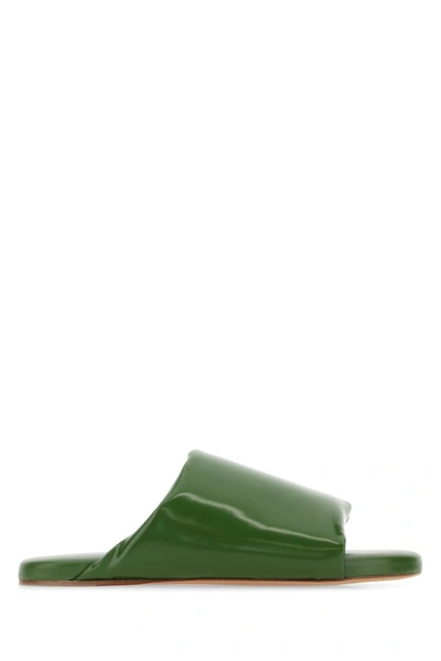 Shop Bottega Veneta Man Green Leather Slippers