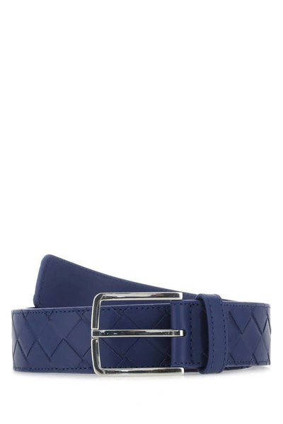 Shop Bottega Veneta Man Navy Blue Leather Belt