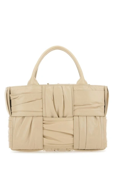 Shop Bottega Veneta Woman Beige Leather Mini Arco Handbag In Brown