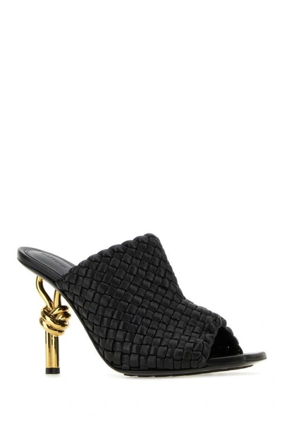 Bottega Veneta 90mm Mini Weave Nappa Leather Knot Mule Sandals In Black