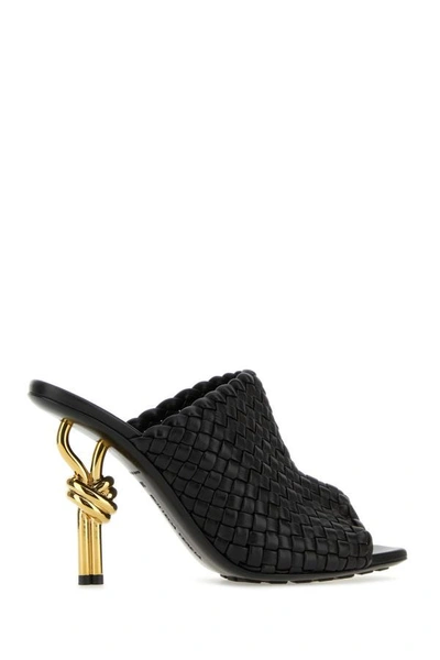 Bottega Veneta 90mm Mini Weave Nappa Leather Knot Mule Sandals In Black