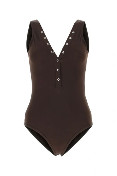 Shop Bottega Veneta Woman Chocolate Stretch Nylon Swimsuit In Brown