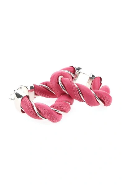 Shop Bottega Veneta Woman Dark Pink Nappa Leather And 925 Silver Twist Earrings